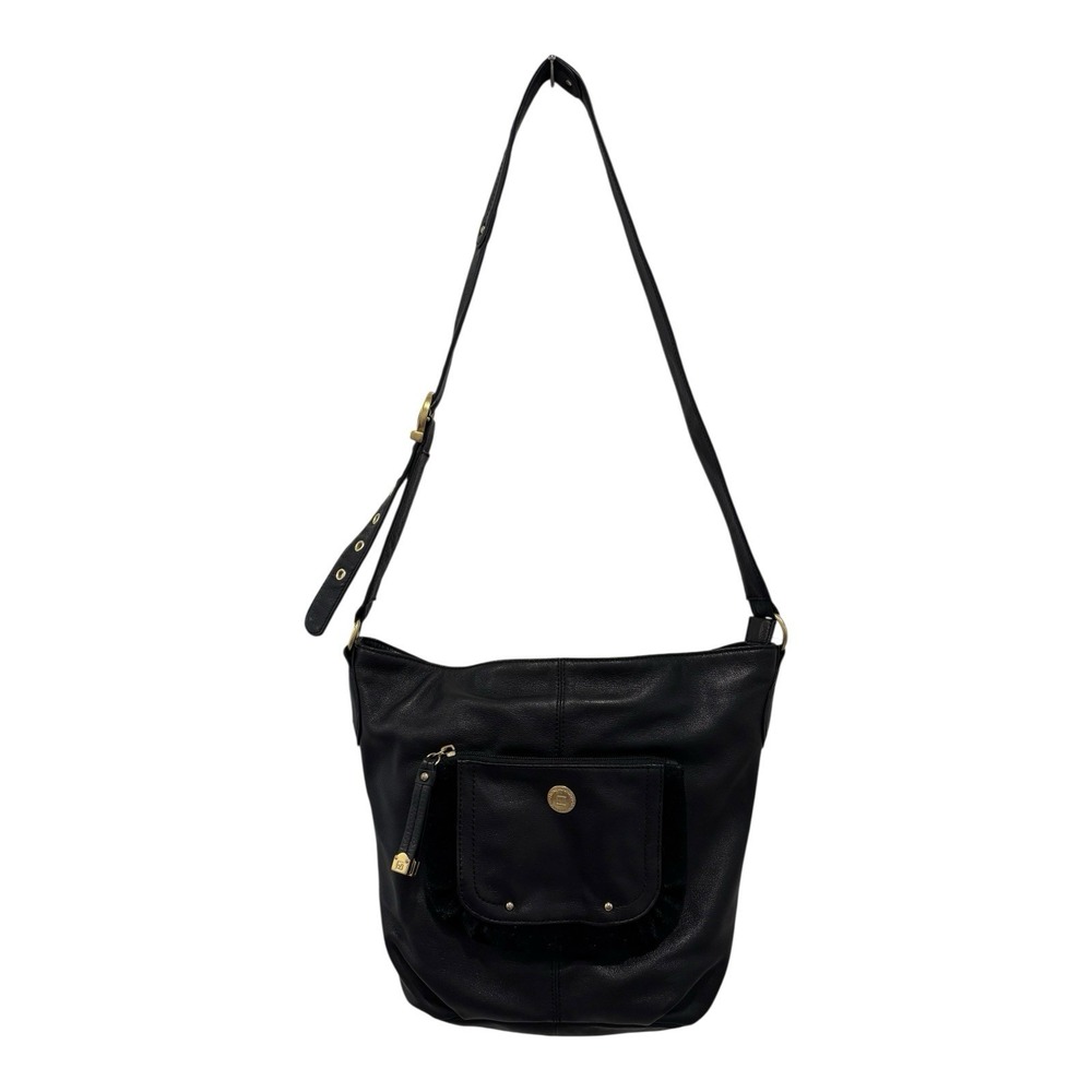 Stone Mountain Hampton Shoulder Crossbody Bag Black Leather Zip Adj Stap Clean